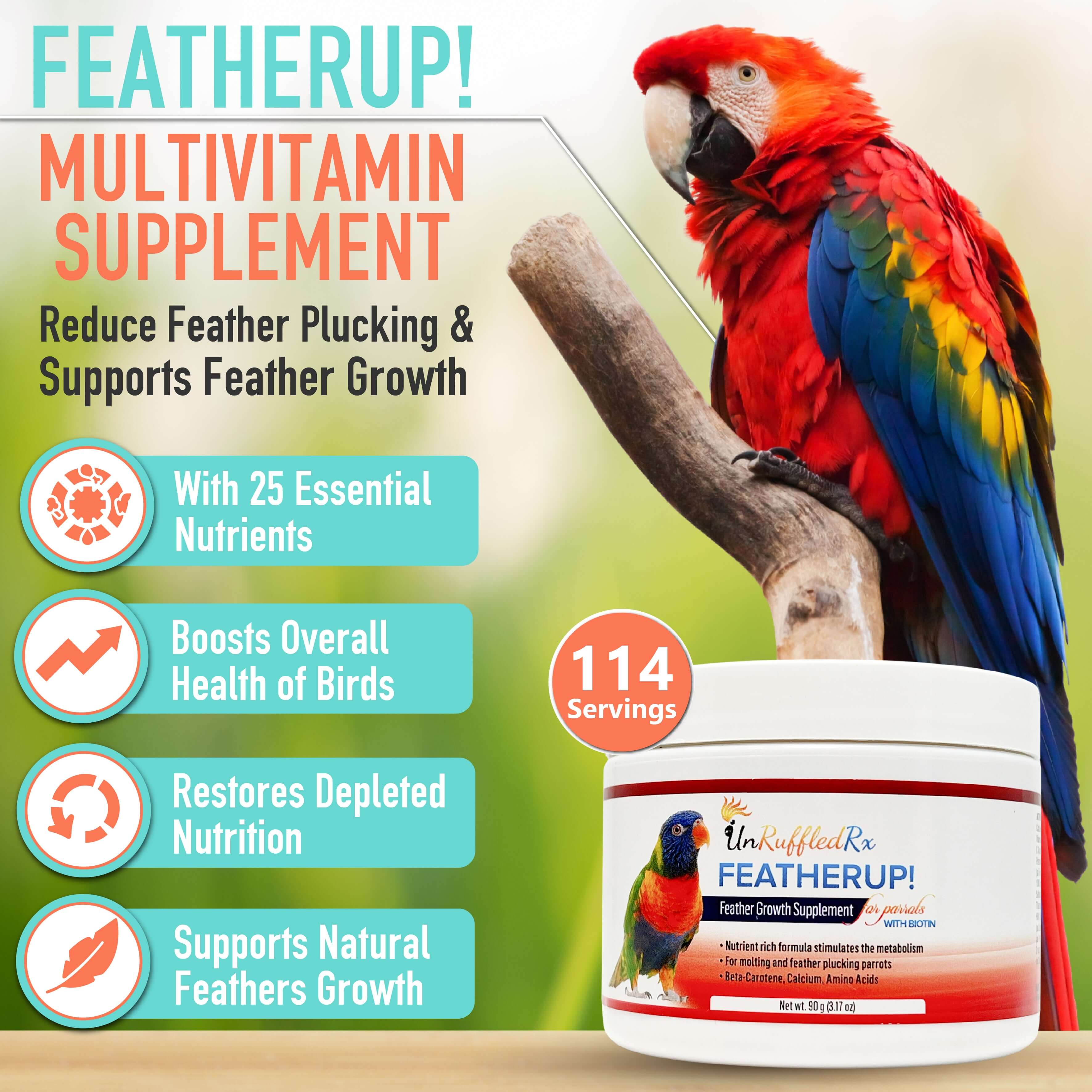 Parrot feather health supplement – nutrients for molting, stress, and regrowth