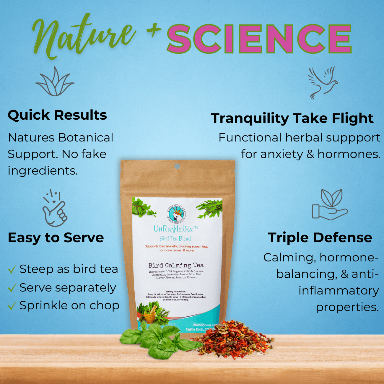SereniTea Loose Leaf Herbs for birds – supports hormone balance and reduces stress naturally