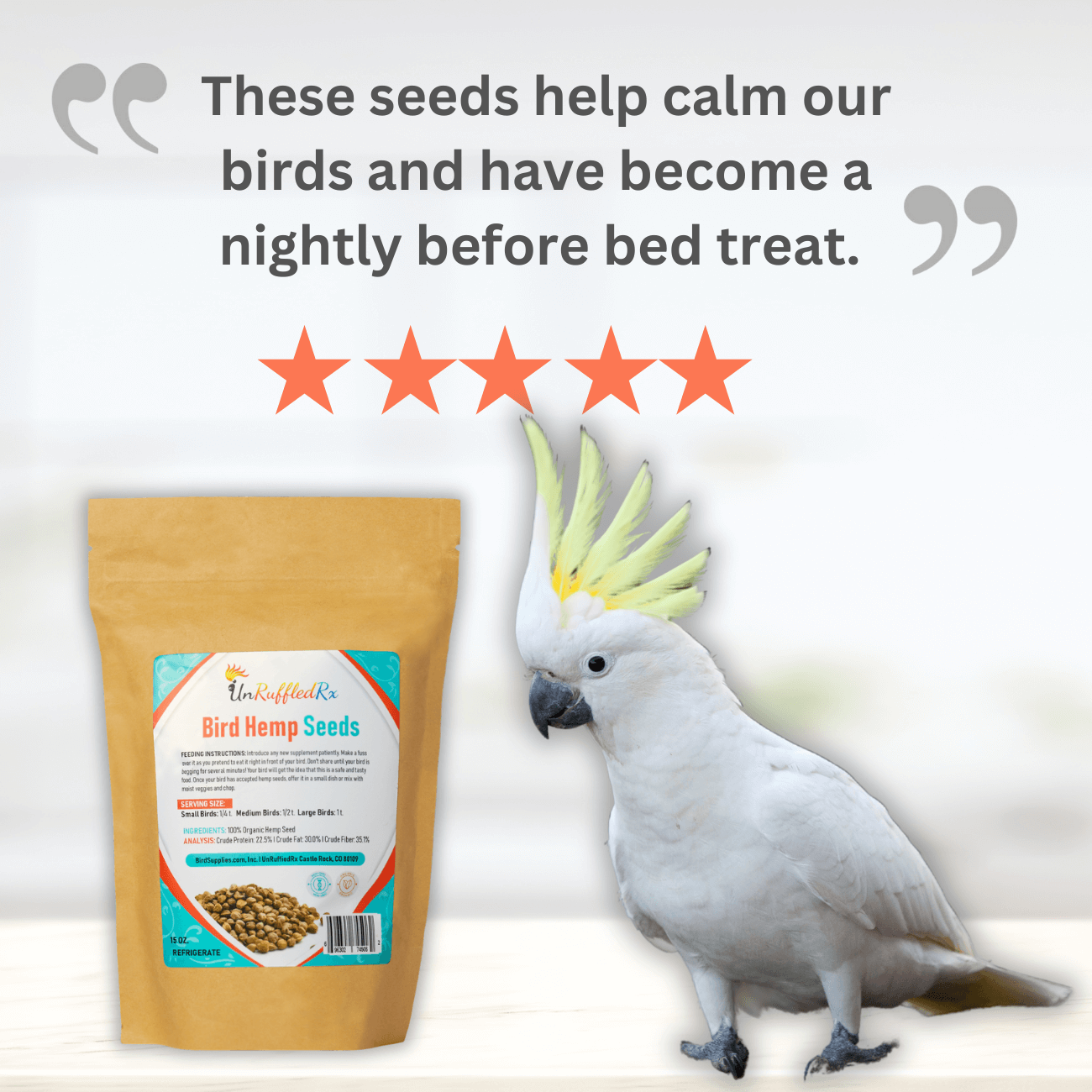 Healthy bird treat – organic hemp seeds for energy, feather health, and wellness