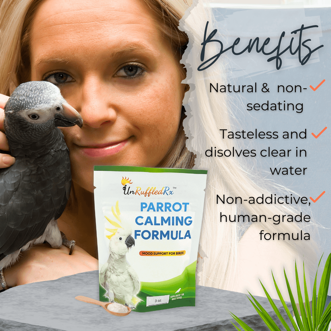 UnRuffledRx Parrot Calming Formula – clear, tasteless stress relief for birds