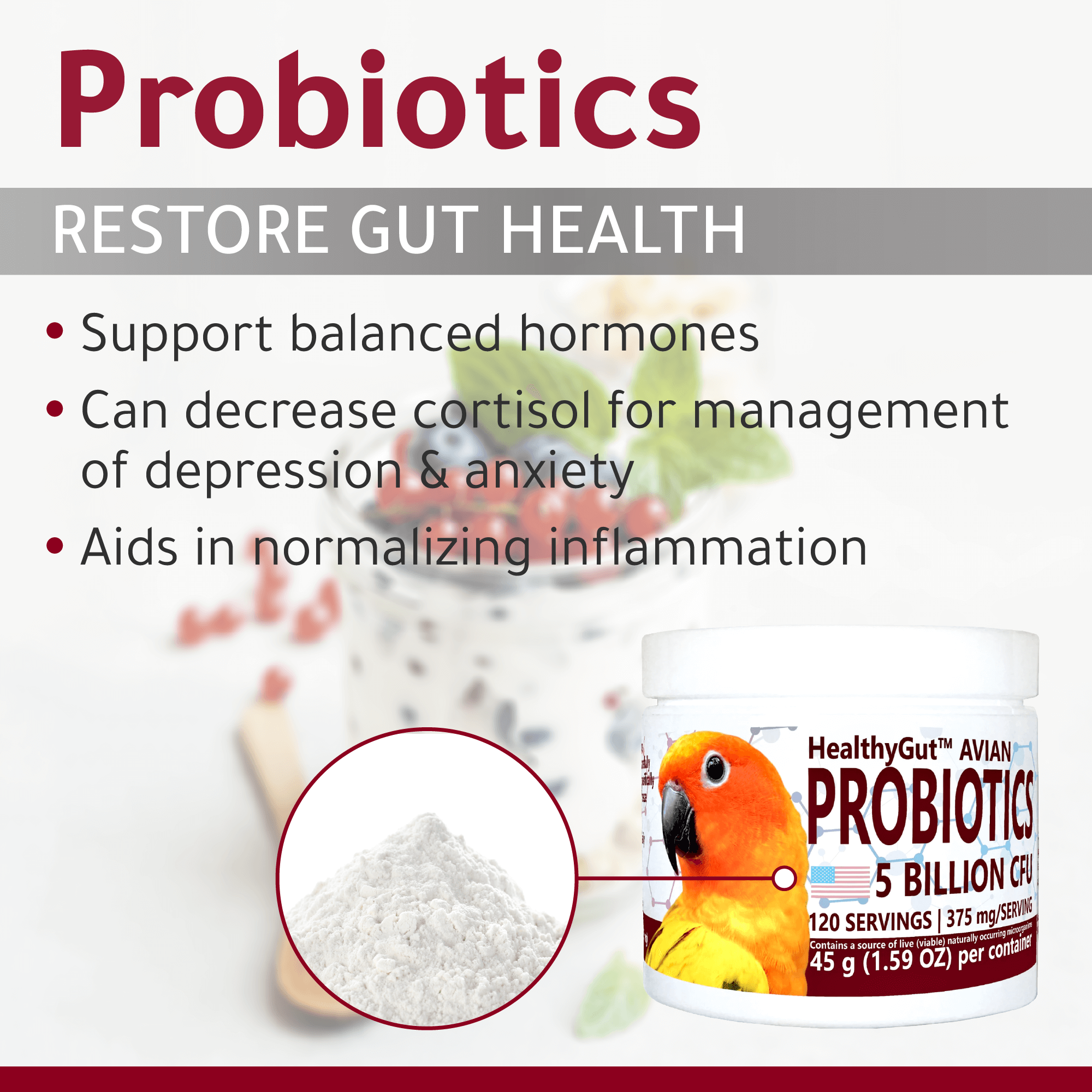 Equa Holistic Bird Probiotics for birds – promotes gut balance and reduces digestive issues naturally