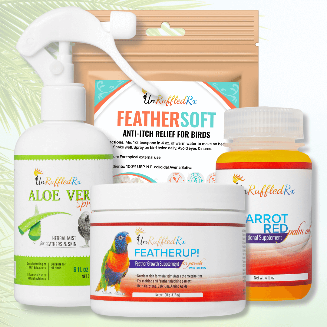 Itchy Bird Relief Kit – soothe dry, irritated skin with aloe, FeatherSoft, and red palm oil