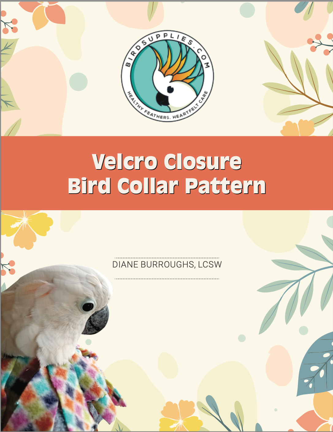Soft velcro closure bird collar pattern for mild to moderate feather plucking